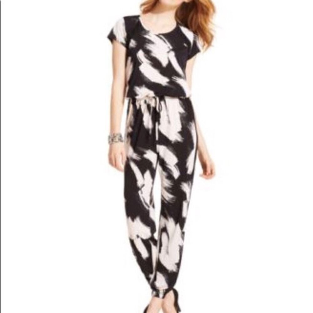 NY Collection Black & White Stretch Medium Jump Suit - Picture 2 of 7